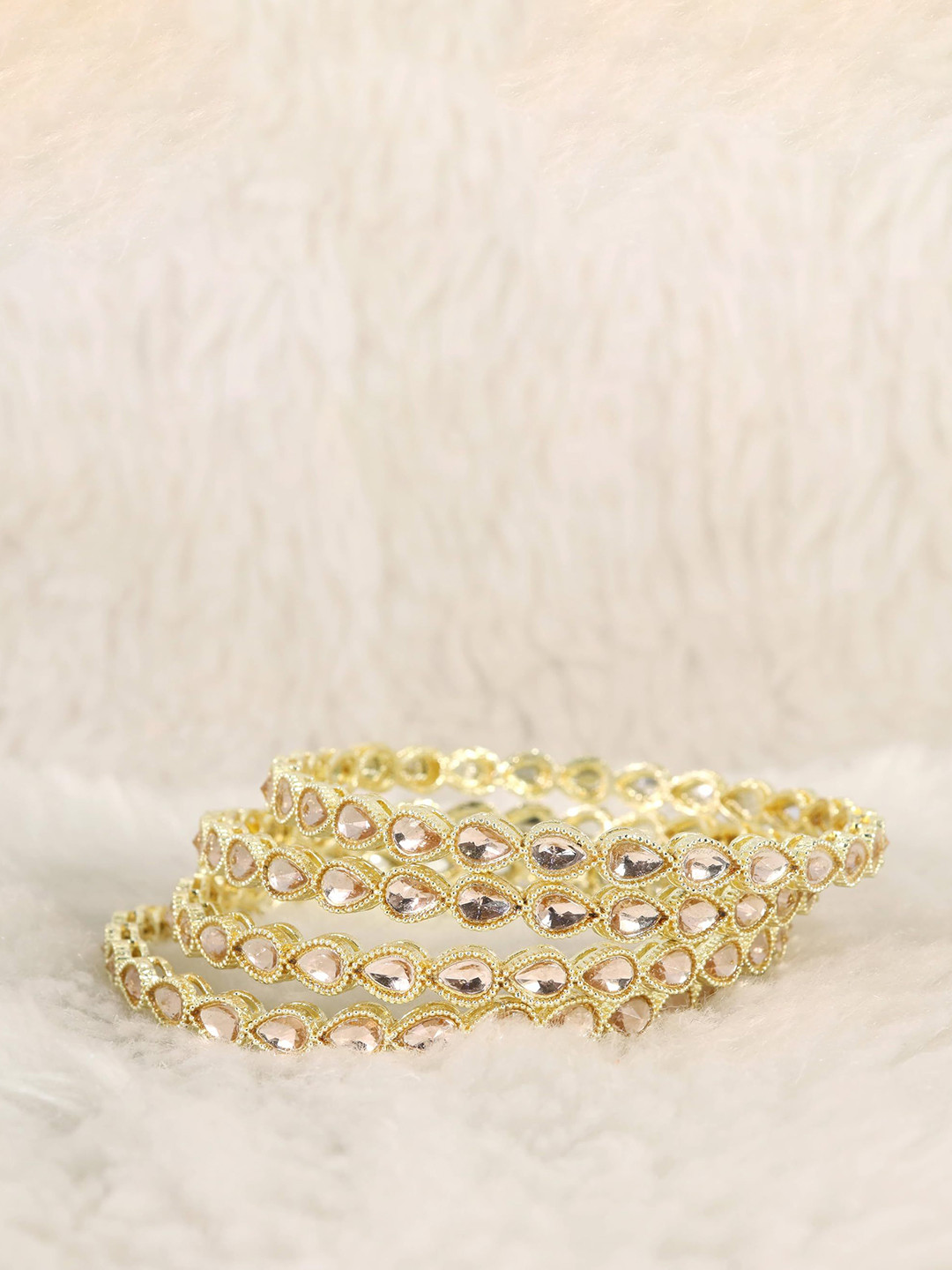 ZULKA Set of 4 Women Kundan Work Metal Bangles