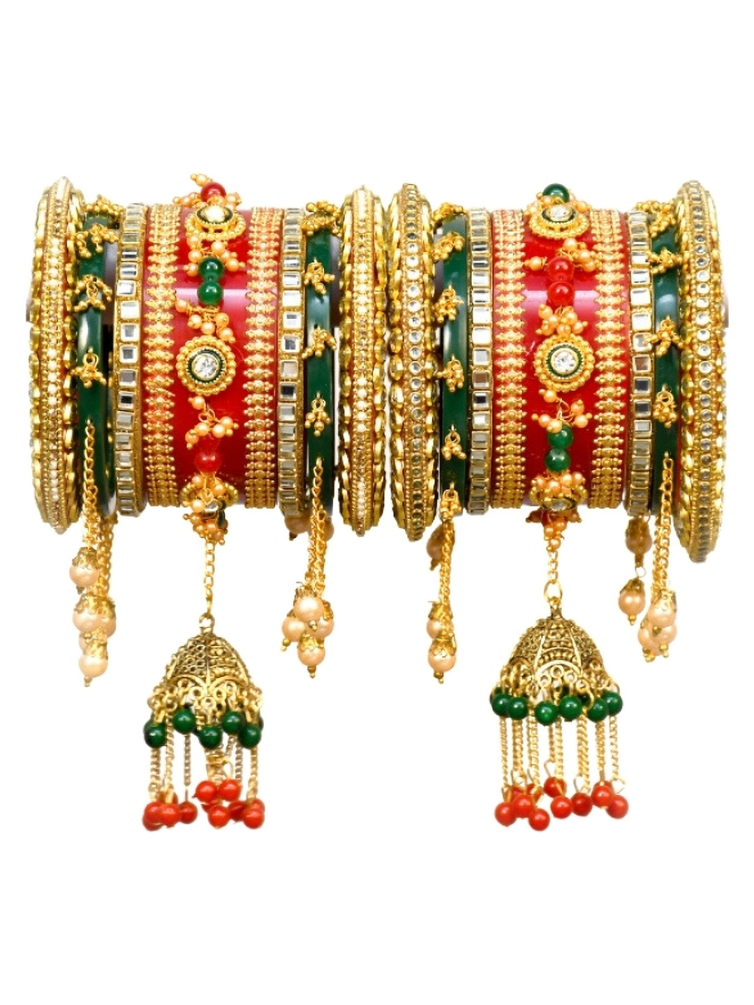 Align Set of 2 Gold-Plated Artificial Stone-Studded & Beaded Chudas