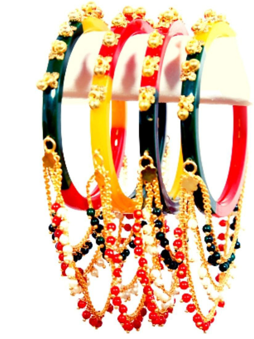 Align Set Of 4 Gold Plated Stone Studded Latakan Bangles