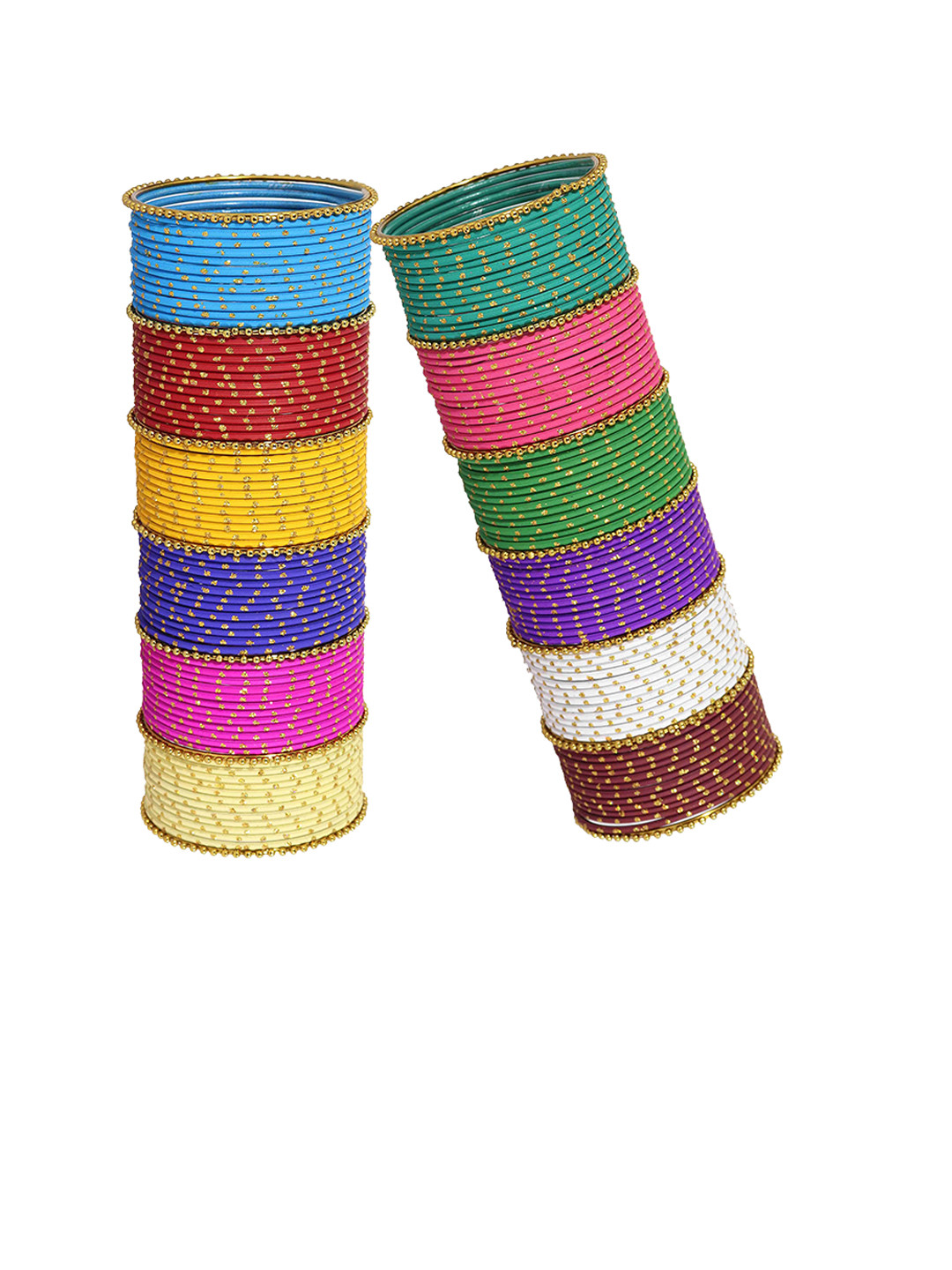 ZULKA Set of 158 Metal With Zari Pattern and Ball Chain Linked Bangles