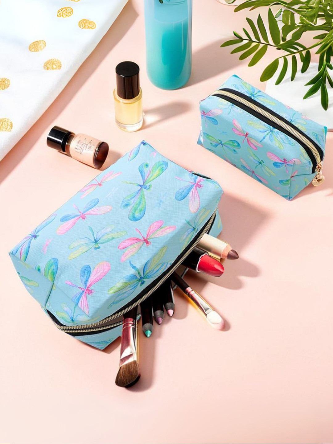 Tinker Squad Set of 2 Pcs Teens Girls Blue Cosmetic Pouch Bag Travel Accessory