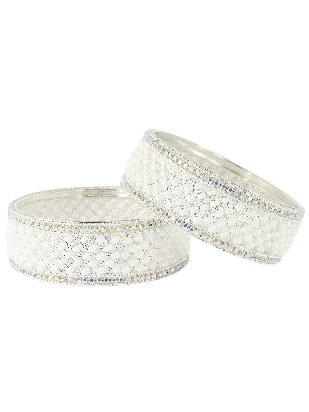 ZULKA Set of 2 Premium Moti Pearls & Diamond Kada Bangles