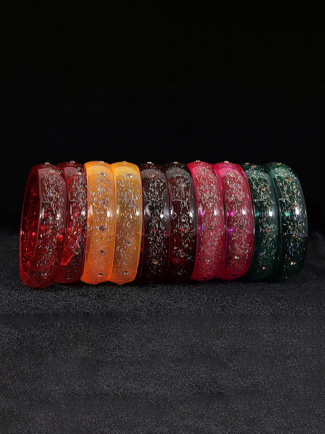 ZULKA Pack Of 10 Zircon Gemstone Glass Bangles