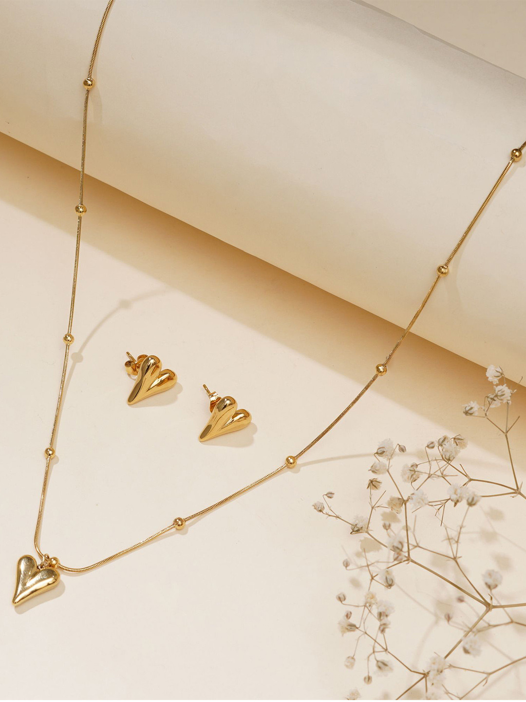 JEWILLEY Gold Plated Anti Tarnish Waterproof Little Heart Pendant Set