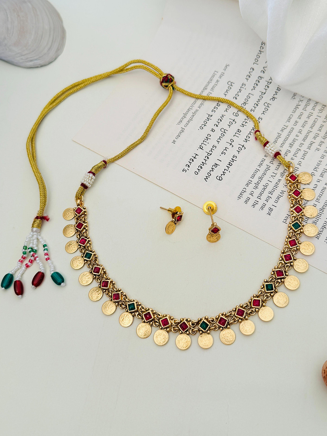 ABDESIGNS Enchanting Gold-Plated Stone Studded Temple Jewelry Set