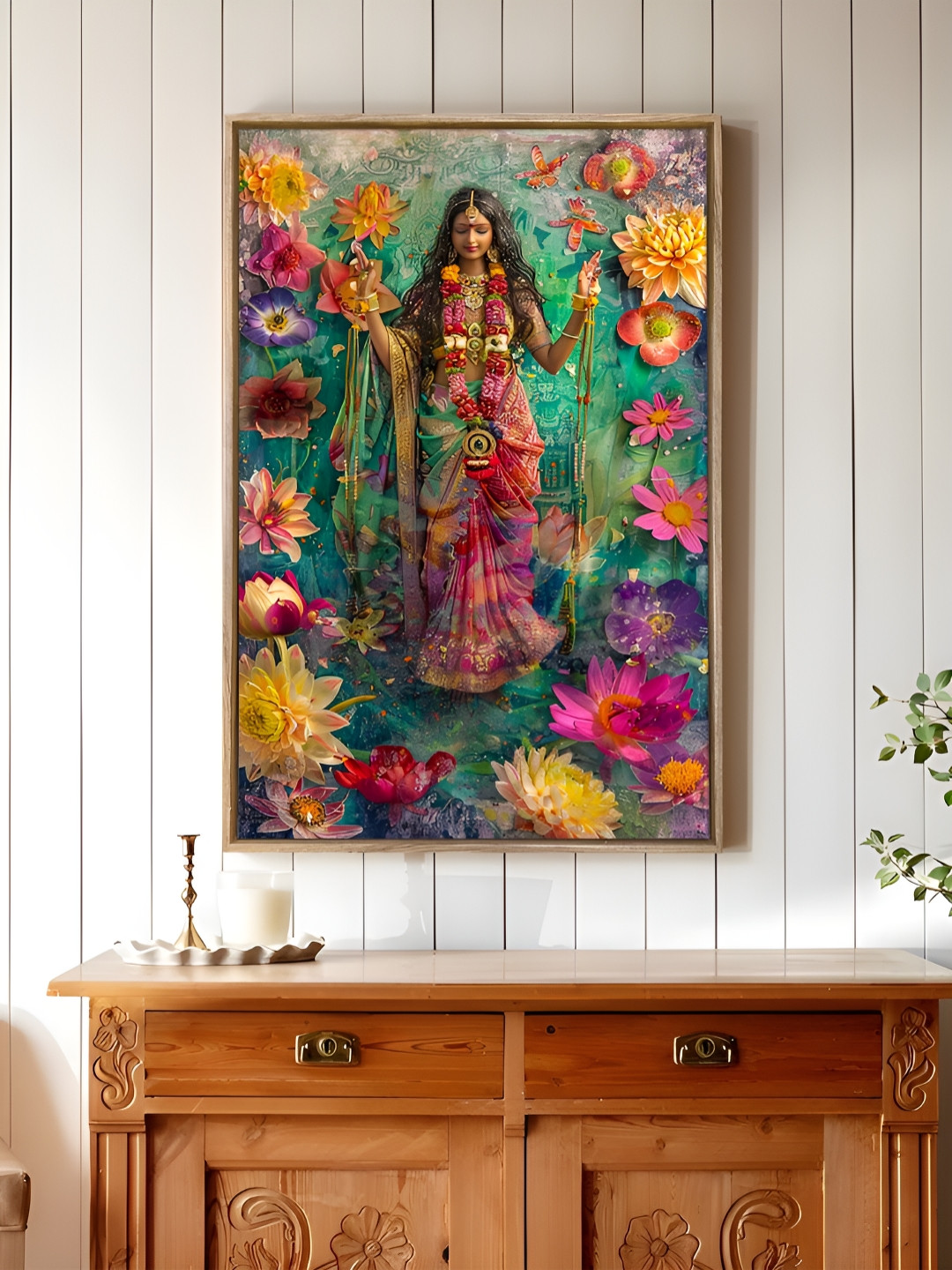 Art Street Sea Green & Pink Indian Goddess Canvas Wall Art
