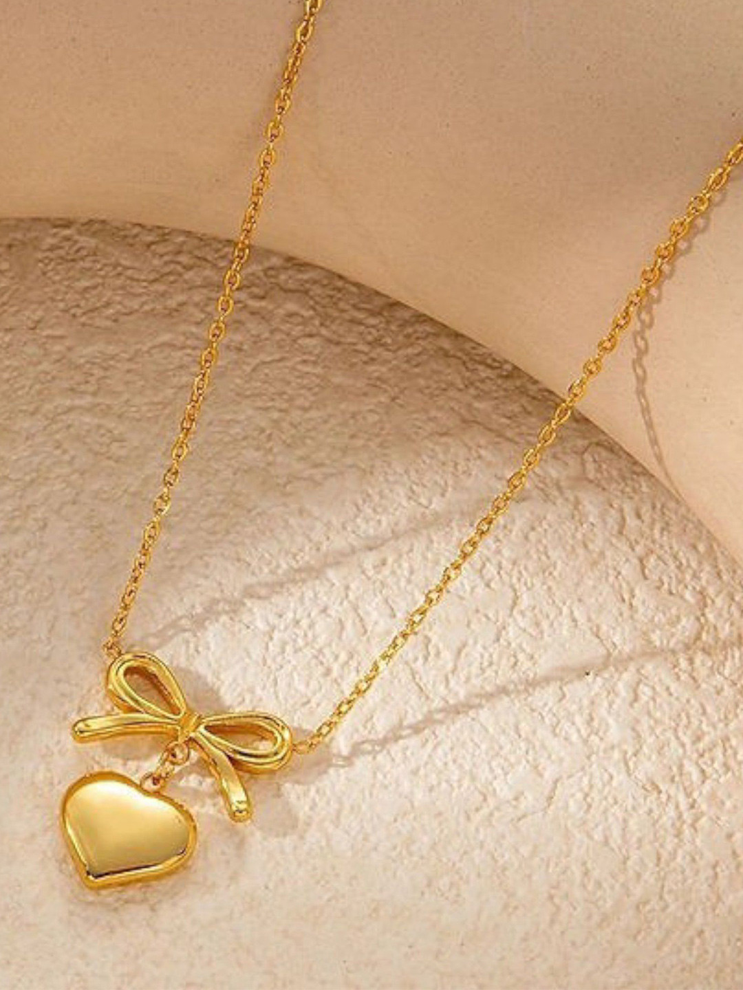 JEWILLEY Gold Plated Charm Bow Knot Anti-Tarnish Stainless Steel Chain With Pendant