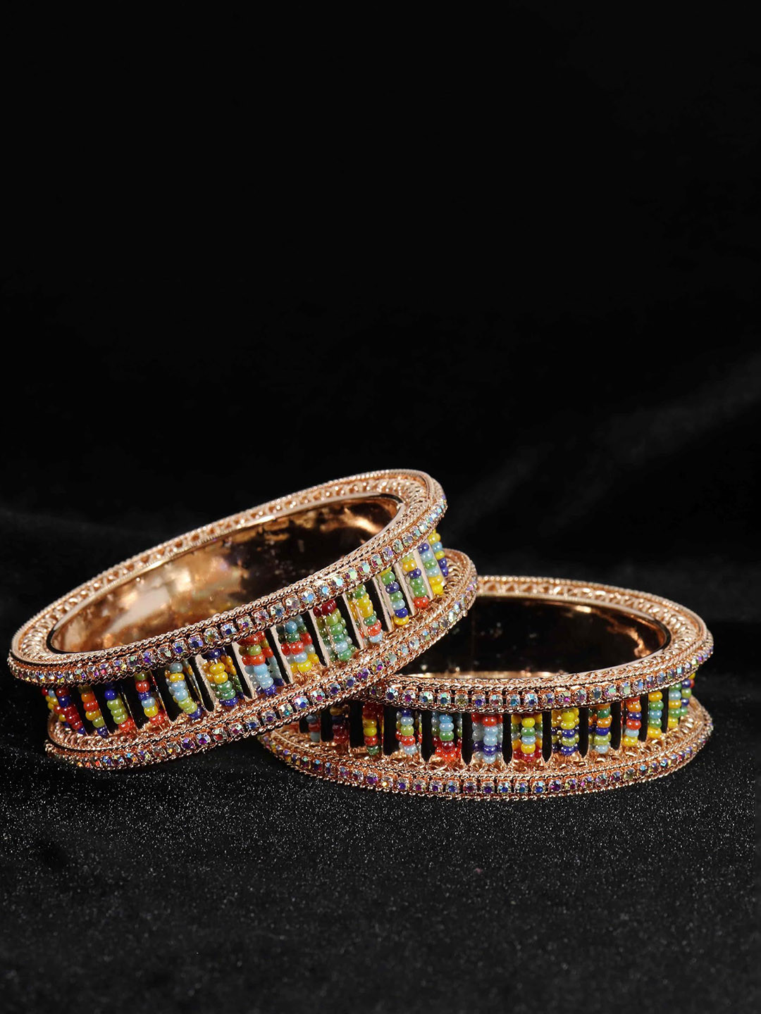 ZULKA Set of 2 Traditional American Diamond Stone Metal Kada Bangles For Women