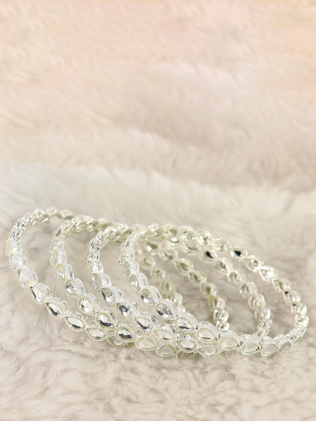 Set of 4 Traditional Kundan Work Metal Bangles