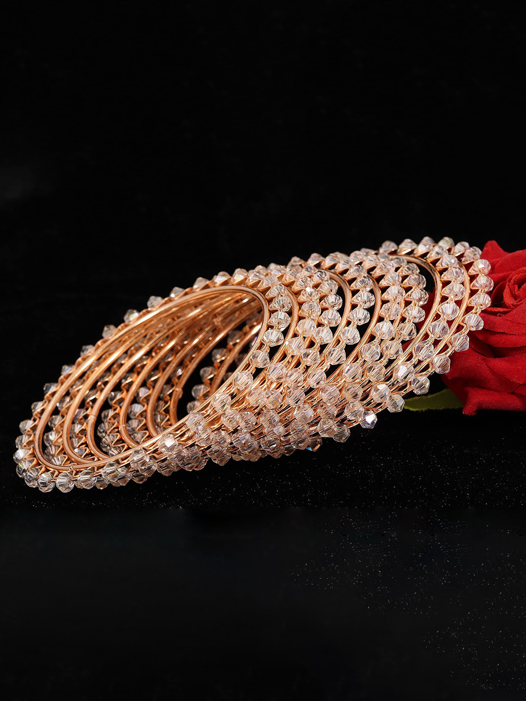 Set of 8 Pearls Studded Metal Bangles