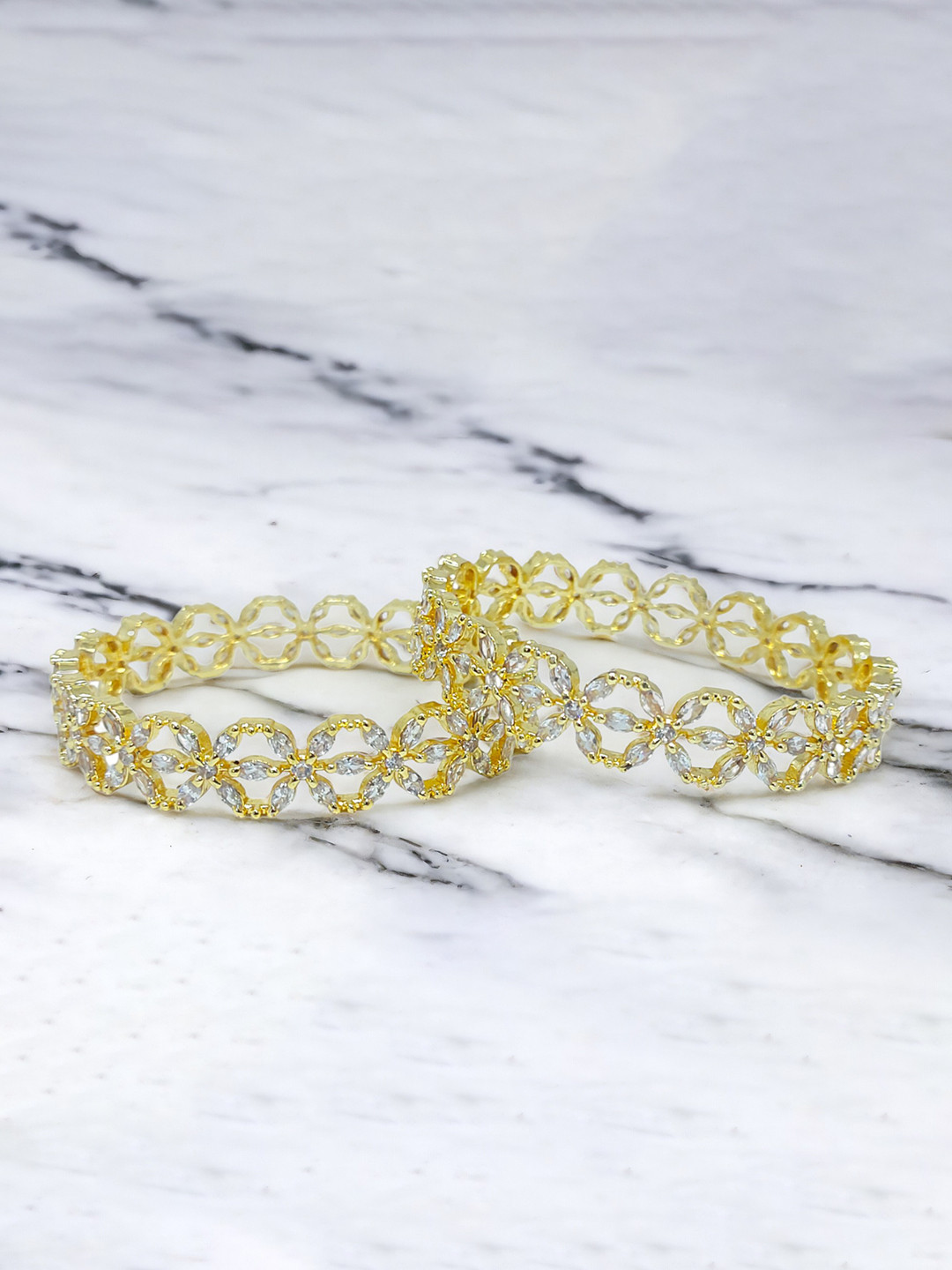 CHRISHAN Set of 2 Gold-Plated Crystal Studded Bangles