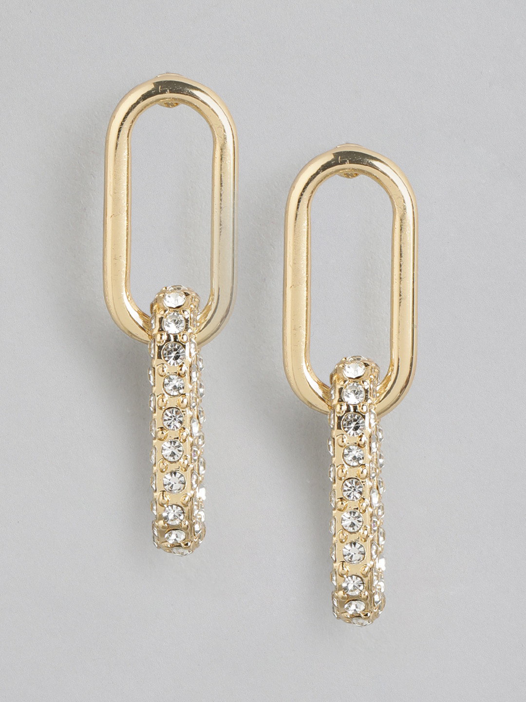 Forever New Gold Plated Artificial Stones Studded Contemporary Drop Earrings