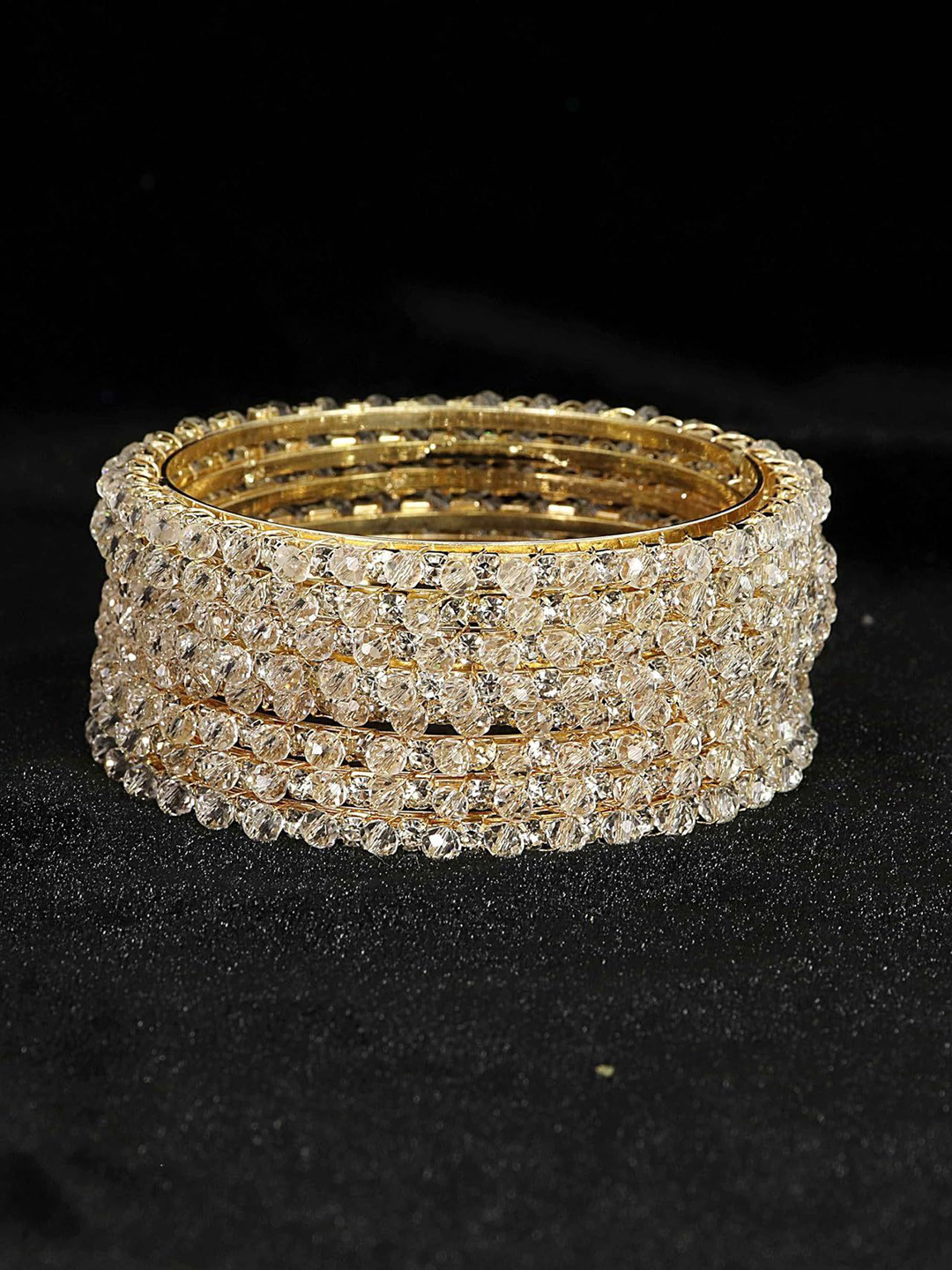 ZULKA Set of 8 Gold-Plated White & Gold Beads & Stones Studded Bangles