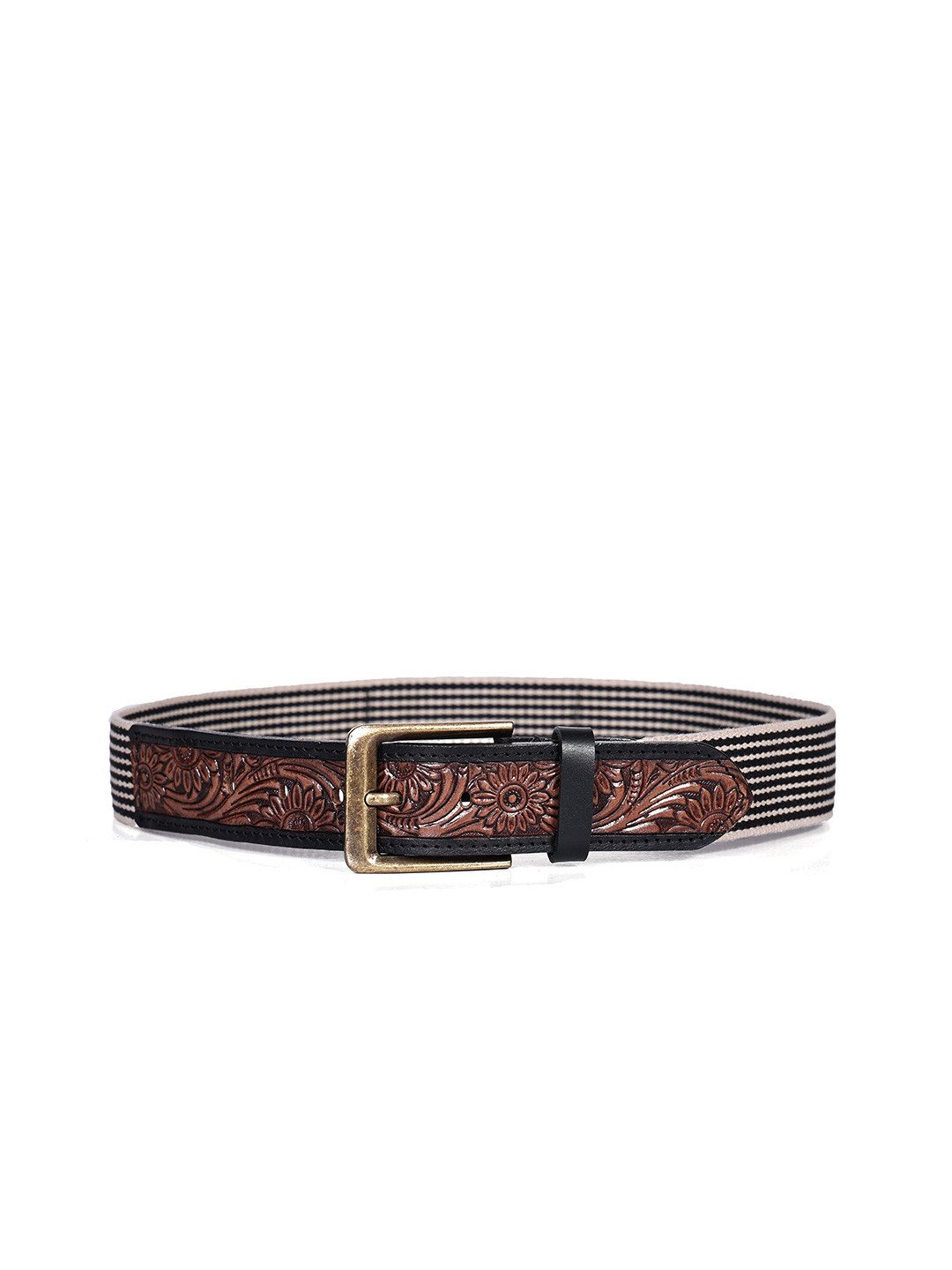 Celtic Unisex Black Textured Leather Belt with Tang Closure