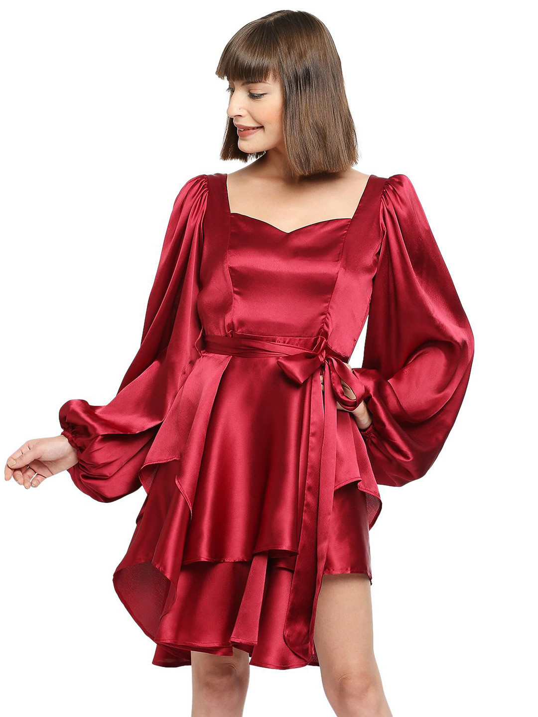 Phool-era Satin Layered Fit & Flare Mini Dress