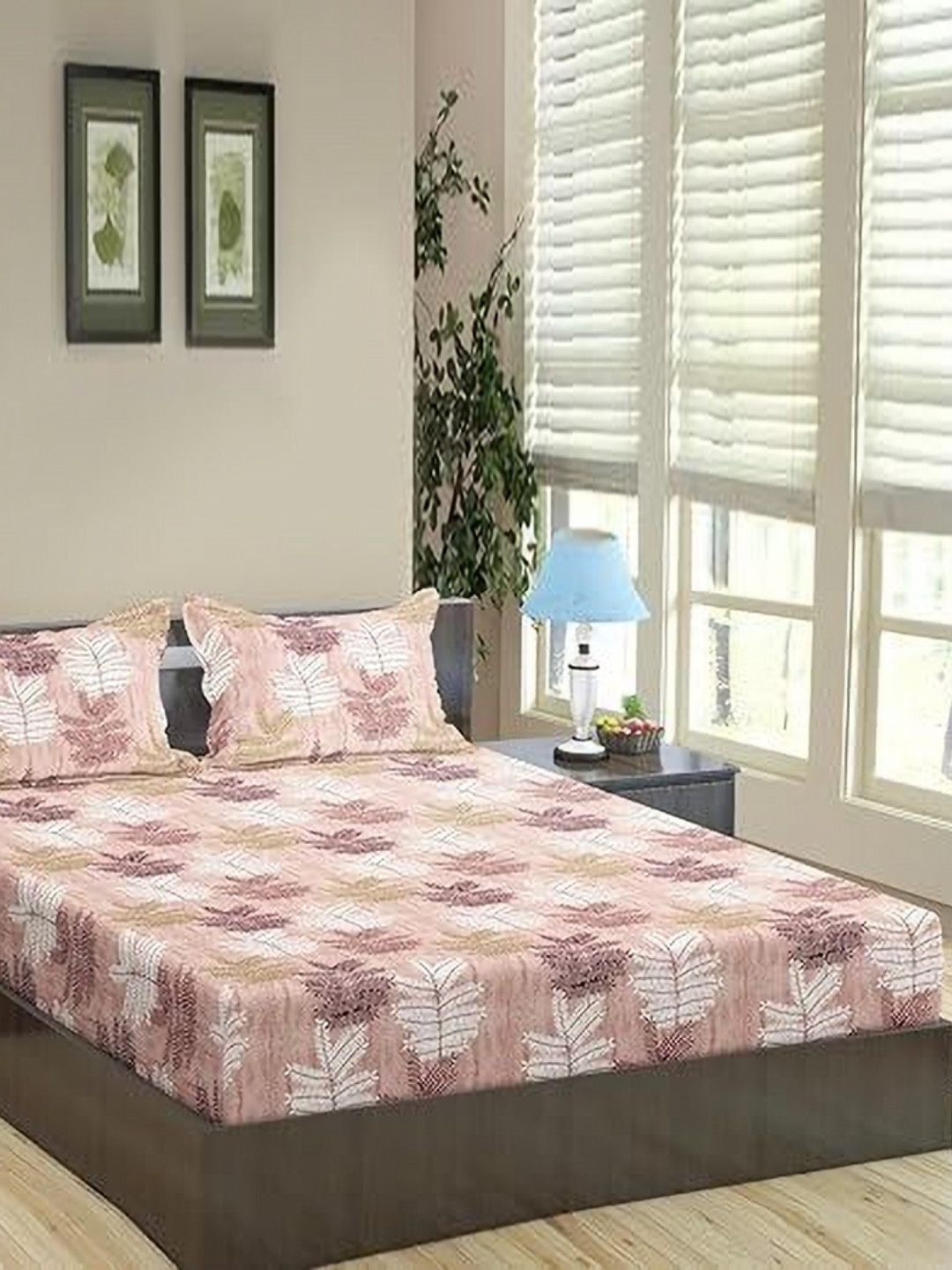 Trance Home Linen Spring Blossom Pink Floral Pure Cotton 180 TC Queen Fine Bedsheet with 2 Pillow Covers-86 x 104 inches