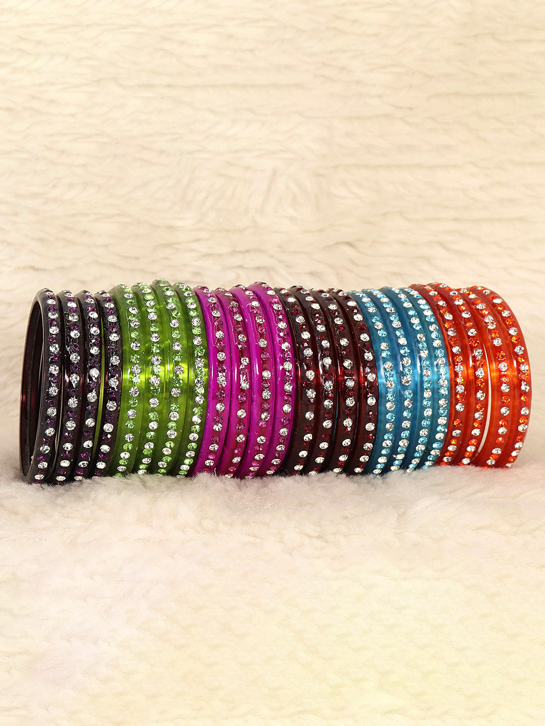 ZULKA Set of 24 Glass with Golden & White Diamond Stone Kada Bangles