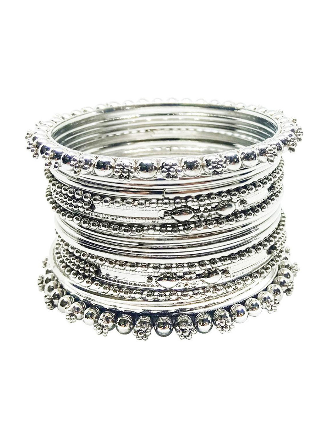 CHRISHAN Pack Of 17 Silver Plated Oxidised Bangles