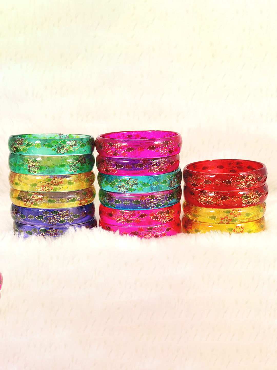 ZULKA Set of 16 Multi Colour Glass Bangles