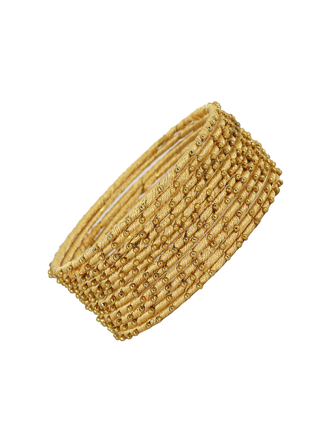 ZULKA Set of 12 Alloy Base Silk Thread Ball Stone Bangle