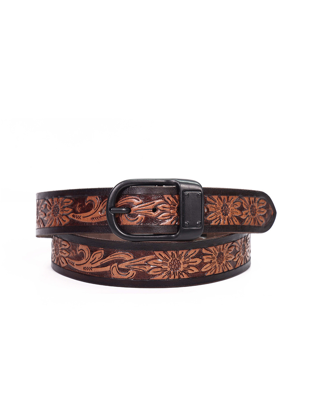 Celtic Unisex Brown Textured Leather Belt Elegant Design with Secure Tang Closure