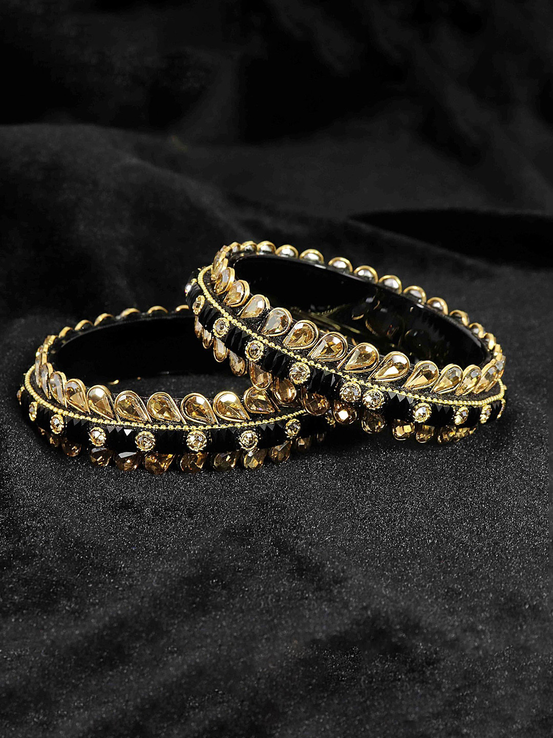 ZULKA Set of 2 Alloy Base Golden Kundan Bangles