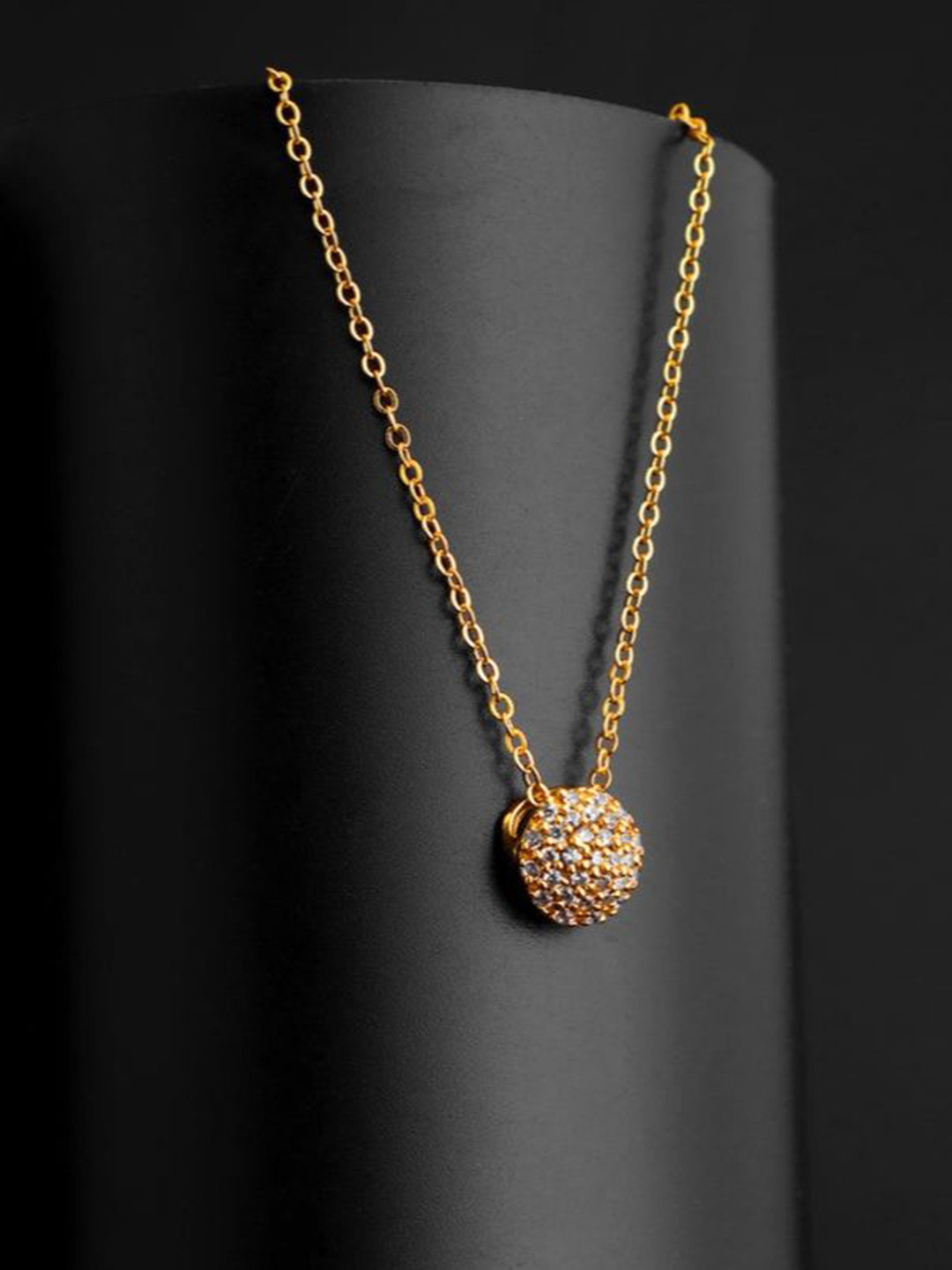 DIATOMS Gold Plated Cubic Zirconia Studded Pendant with Chain