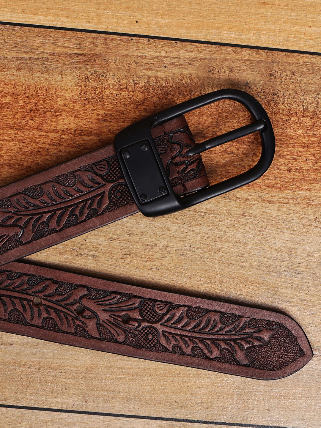 Celtic Unisex Brown Printed Leather Belt with Tang Closure Stylish and Durable