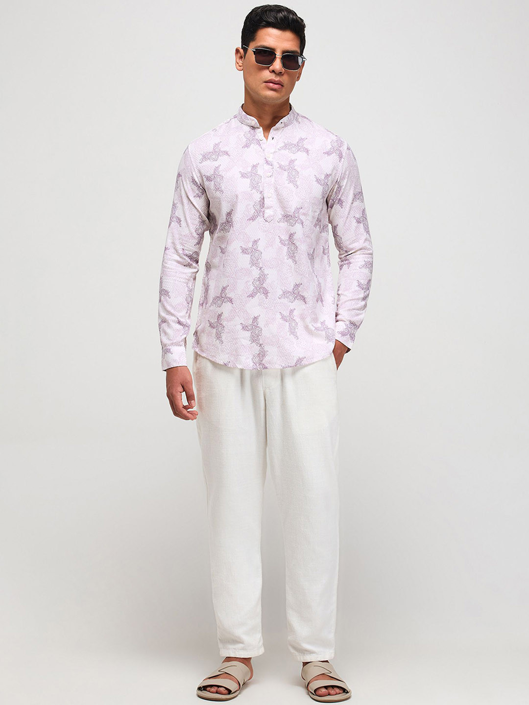 Red Flame Ethnic Motifs Printed Mandarin Collar Pure Cotton Kurta