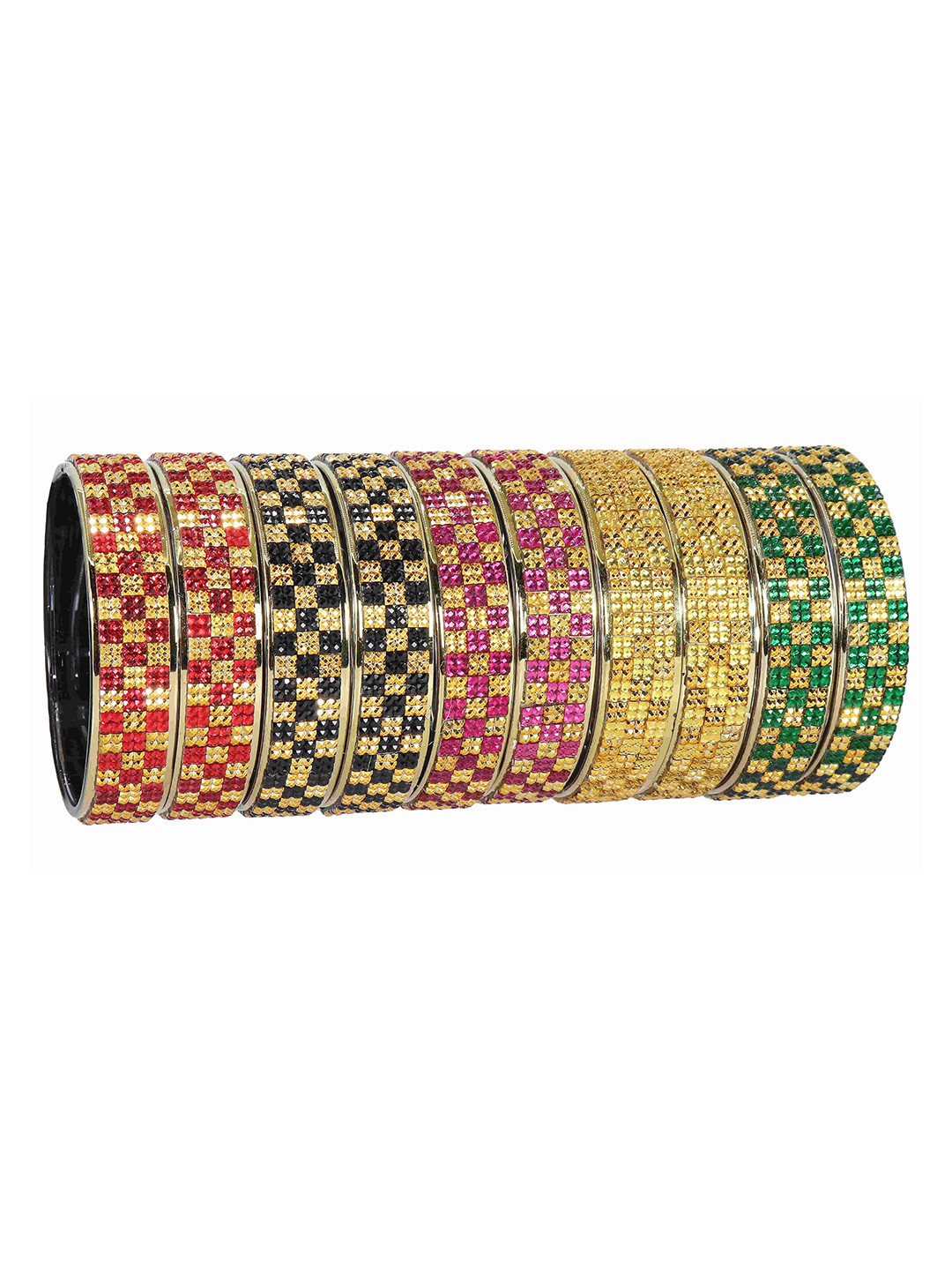 ZULKA Set of 10 Glass & Beads Work Multicolour Kada Bangles