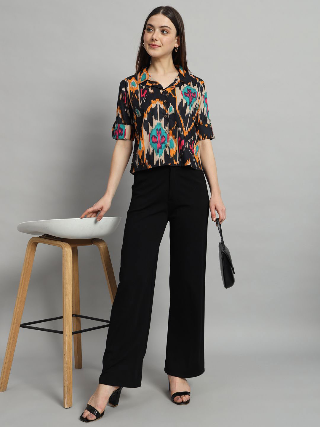 HANDICRAFT PALACE Women Printed Pure Cotton Roll-Up Sleeves Cotton Crop Top