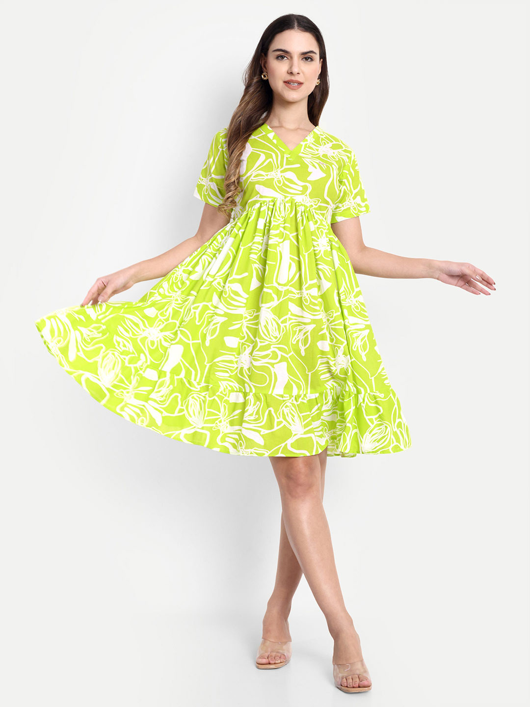 GAB Women Cotton Printed Fit and Flare Dress