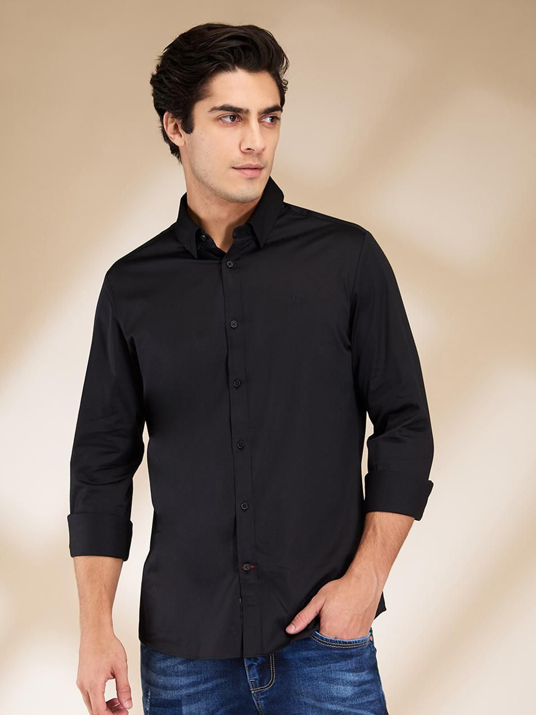 Being Human Men Classic Spread Collar Solid Cotton Casual Shirt