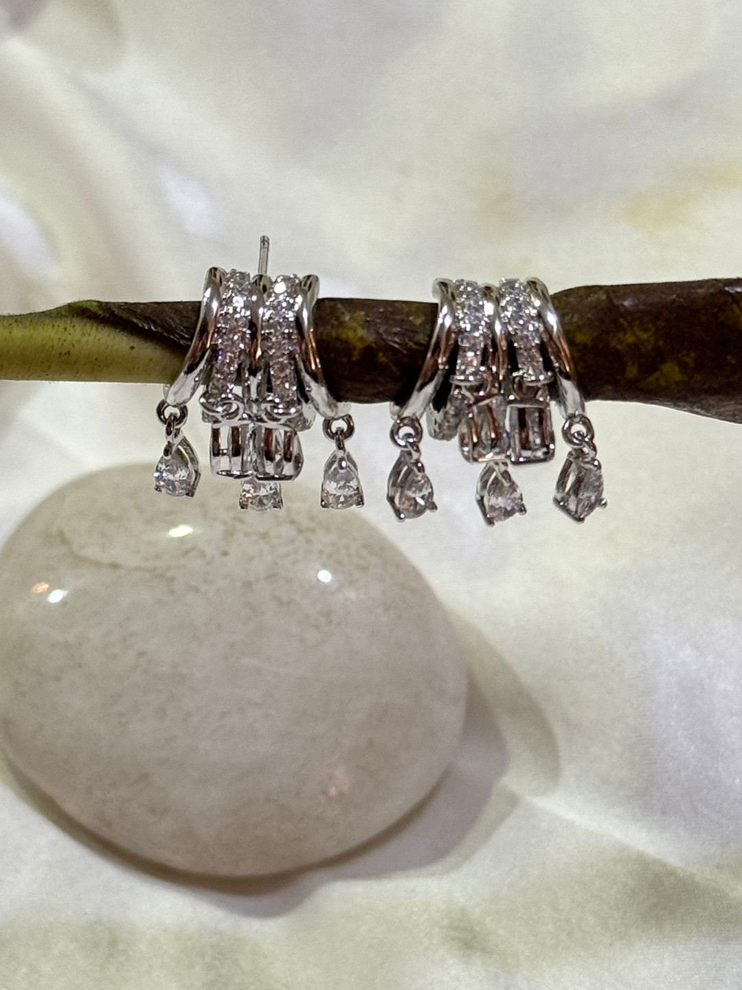 The Jewellery Tale Silver-Plated Faux Diamond Stone Studded Contemporary Drop Earrings