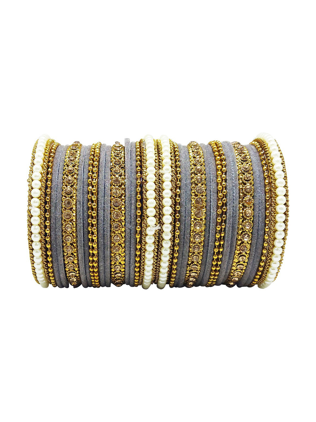 CHRISHAN Pack Of 32 Artificial Stones and Beads Studded Fabric Bangles