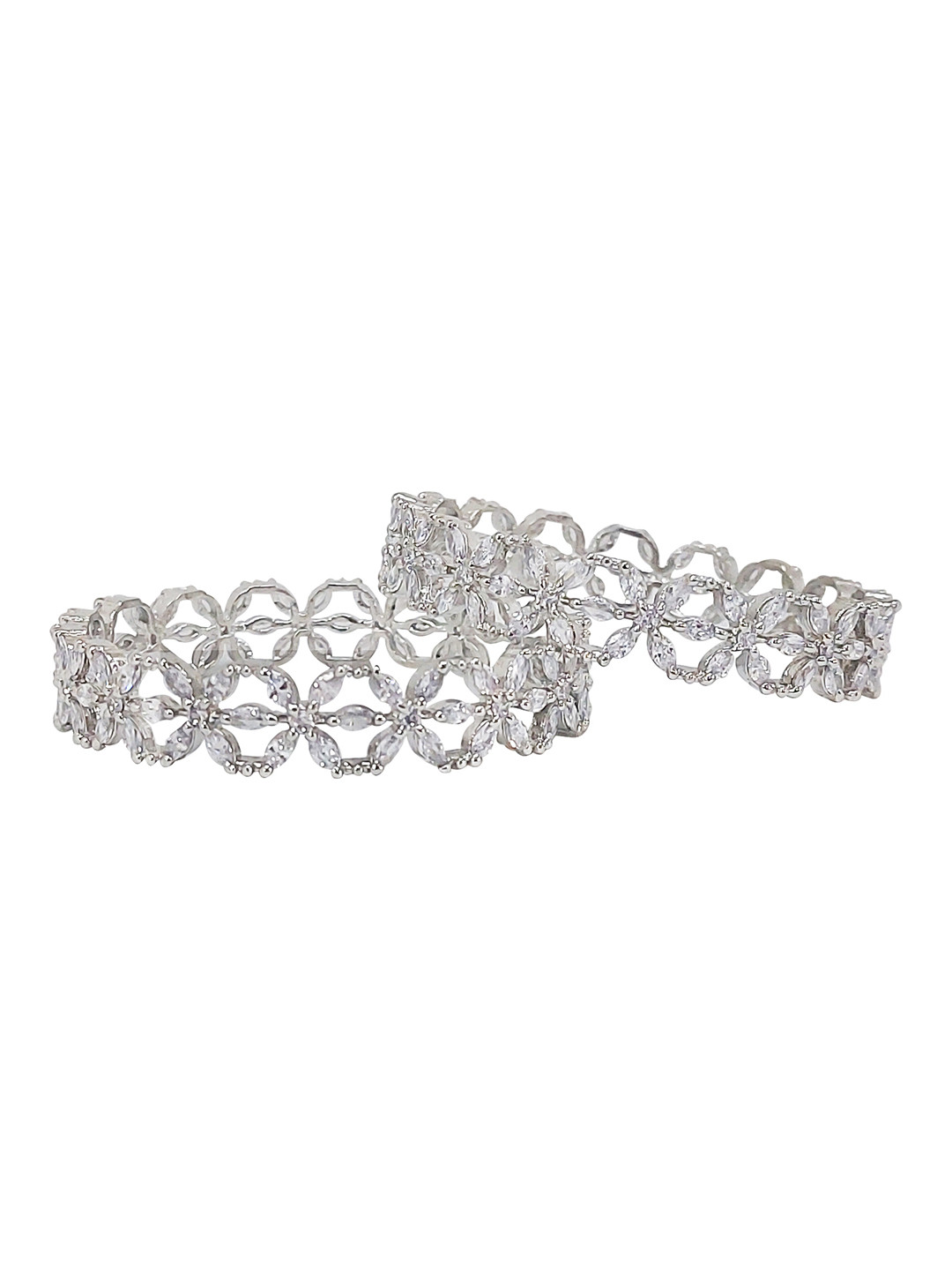 CHRISHAN Set Of 2 Silver Plated Crystals Studded Bangles