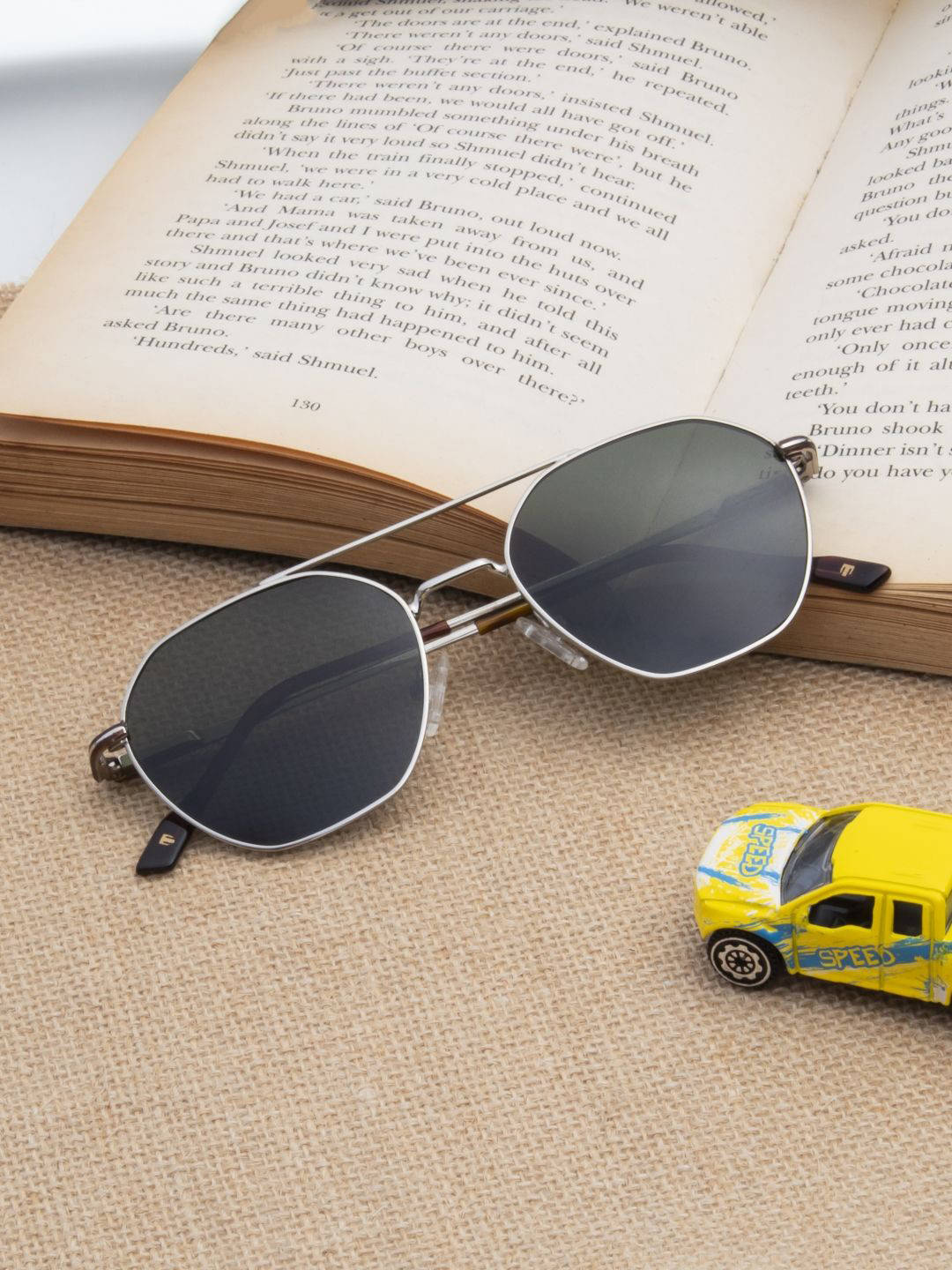 Ted Smith Unisex Silver-Green Polarised Lens Metal Aviator Sunglasses