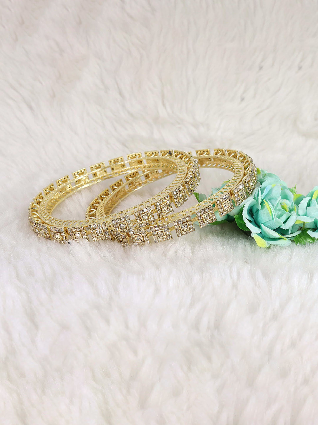 ZULKA Set of 2 Gold Plated Zircon Stones Pacheli Style Traditional Kada