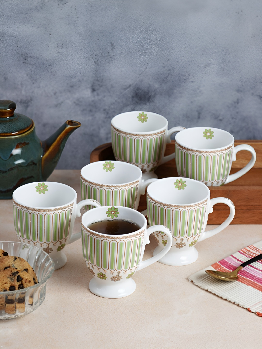 CDI Zebra Design White Floral Ceramic Microwave Safe 6 Piece Mugs-180ml