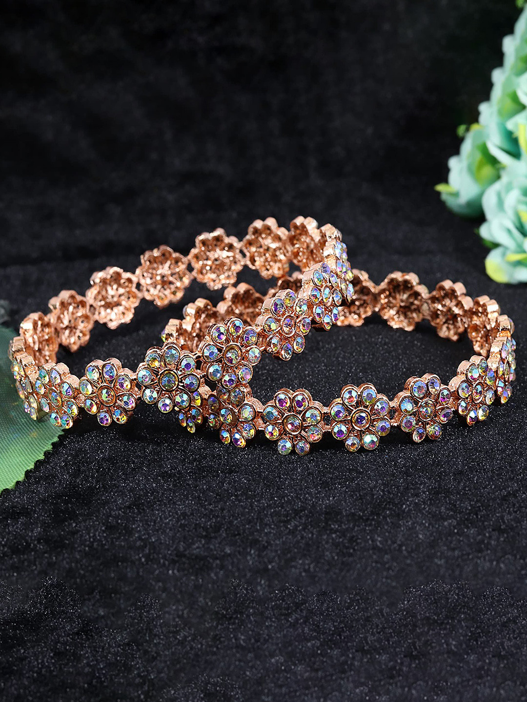 ZULKA Set of 2 Alloy With Zircon Gemstone Studded Kada