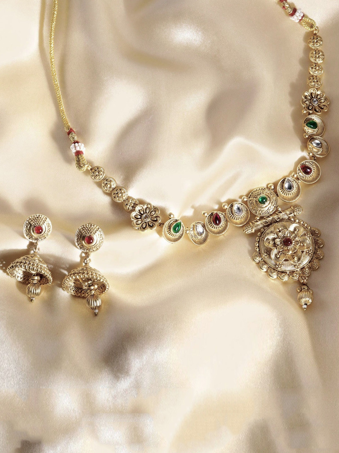 ORANGENYSHA 24K Gold Plated American Diamond Studded Jadau Jewellery Set