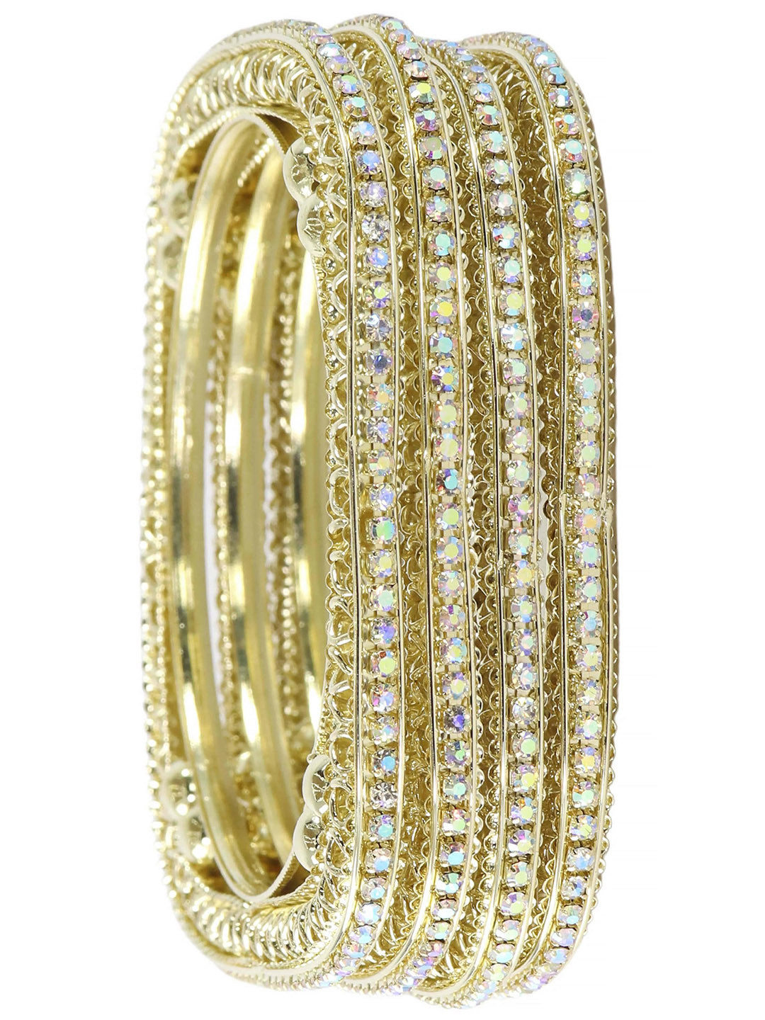 ZULKA Set of 4 Stylish Square Metal Bangles  with Zircon Diamond