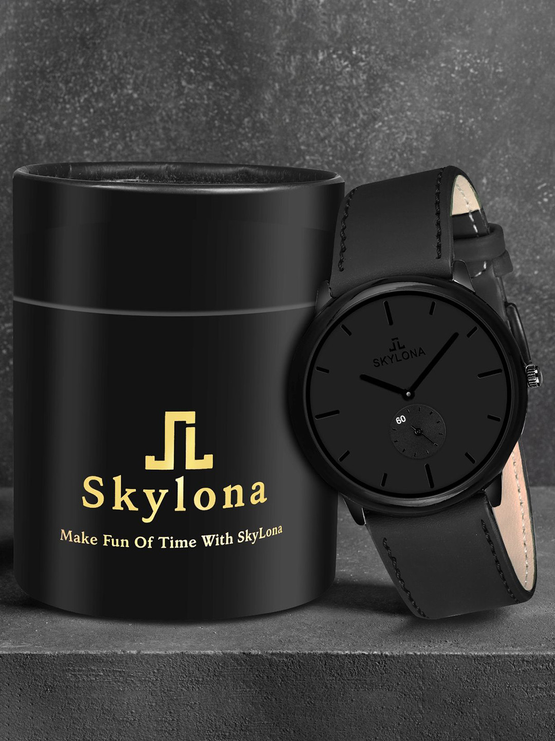 SKYLONA Men Brass Dial & Stainless Steel Bracelet Straps Analogue Watch Biden Leather