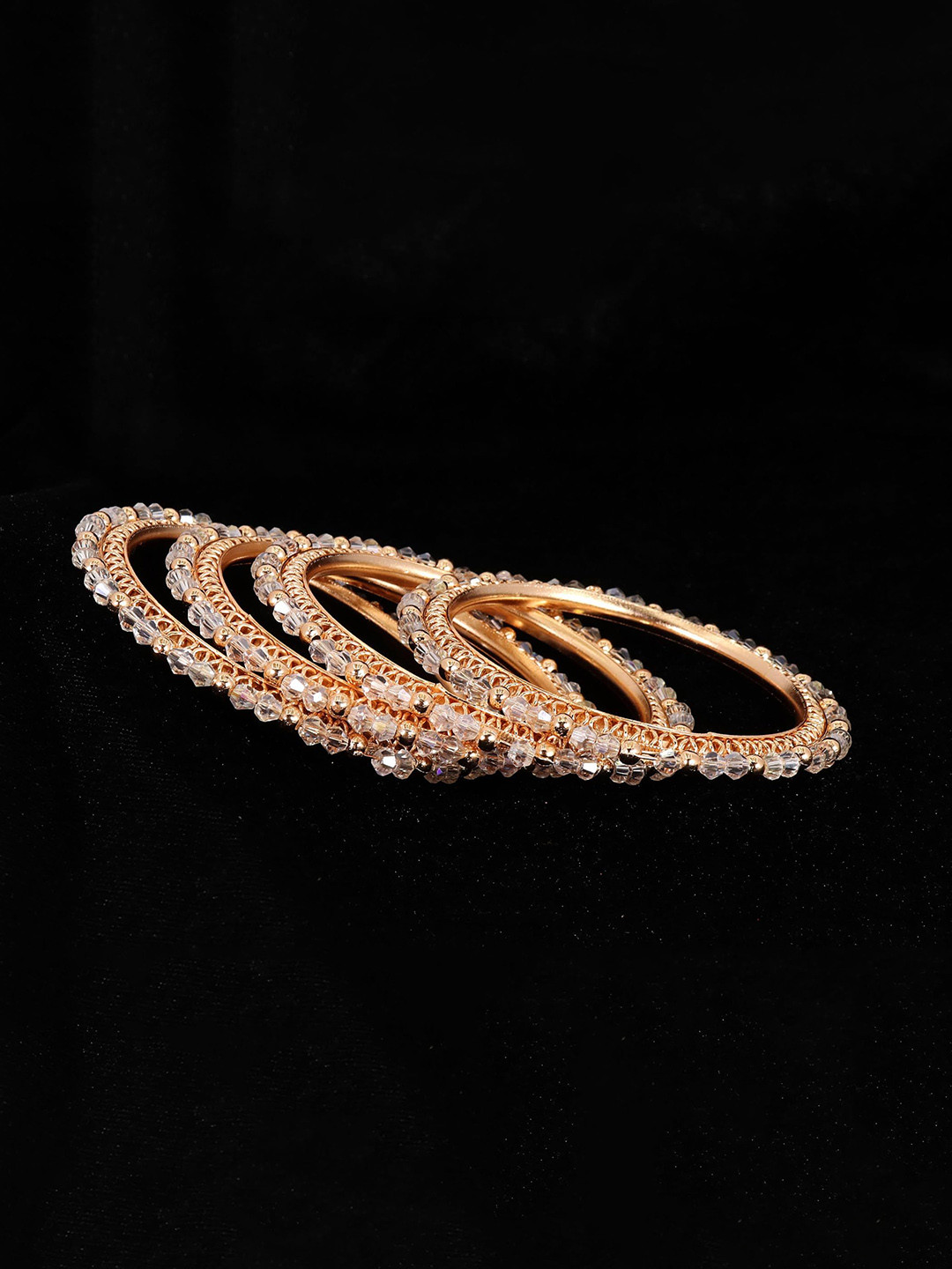 ZULKA Set of 4 Stylish Metal with Pearls & Golden Balls Kada Bangles