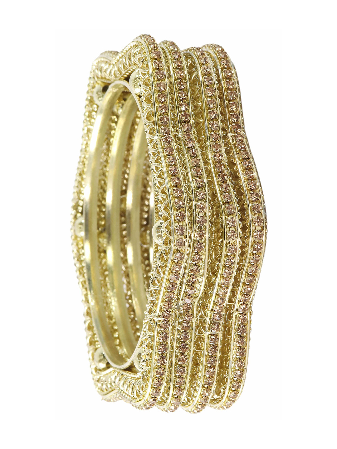 ZULKA Set of 4 Latest Star Design Alloy Metal Bangles  with Zircon Diamond