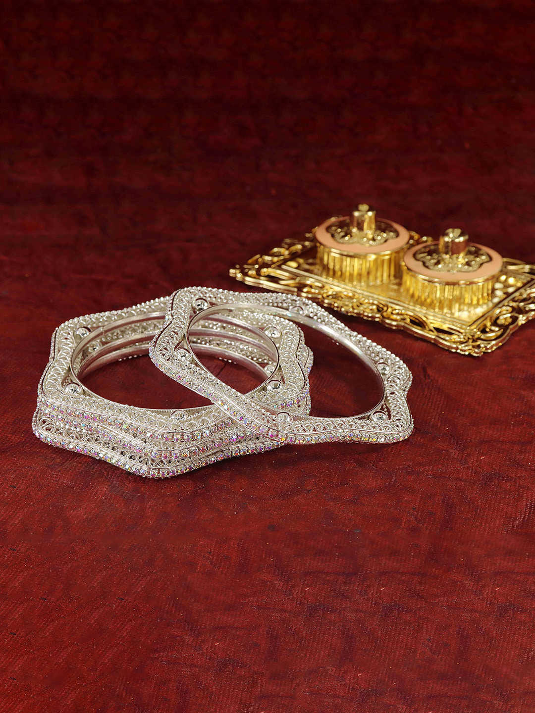 ZULKA Set of 4 Latest Star Design Metal Bangles For Women with Zircon Diamond