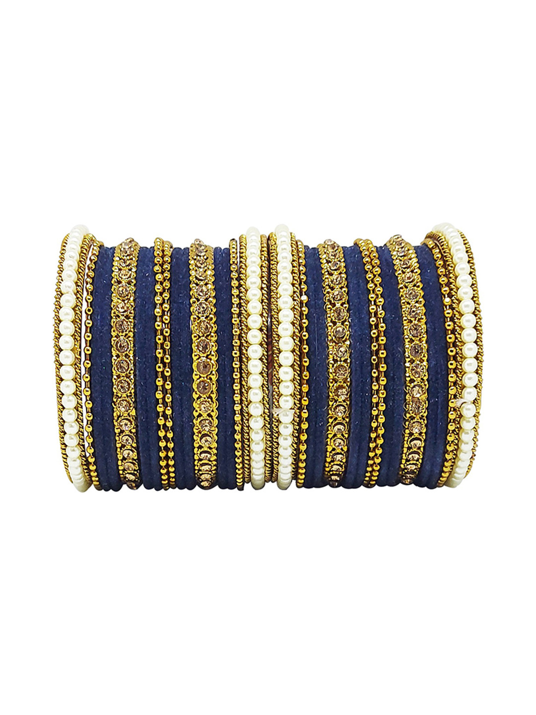 CHRISHAN Set Of 32 Stone-Studded & Fabric Bangles