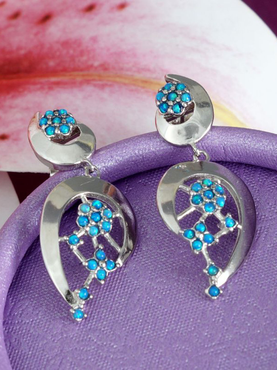 Tuanz Silver Jewelry 925 Sterling Silver Stones Studded Classic Drop Earrings