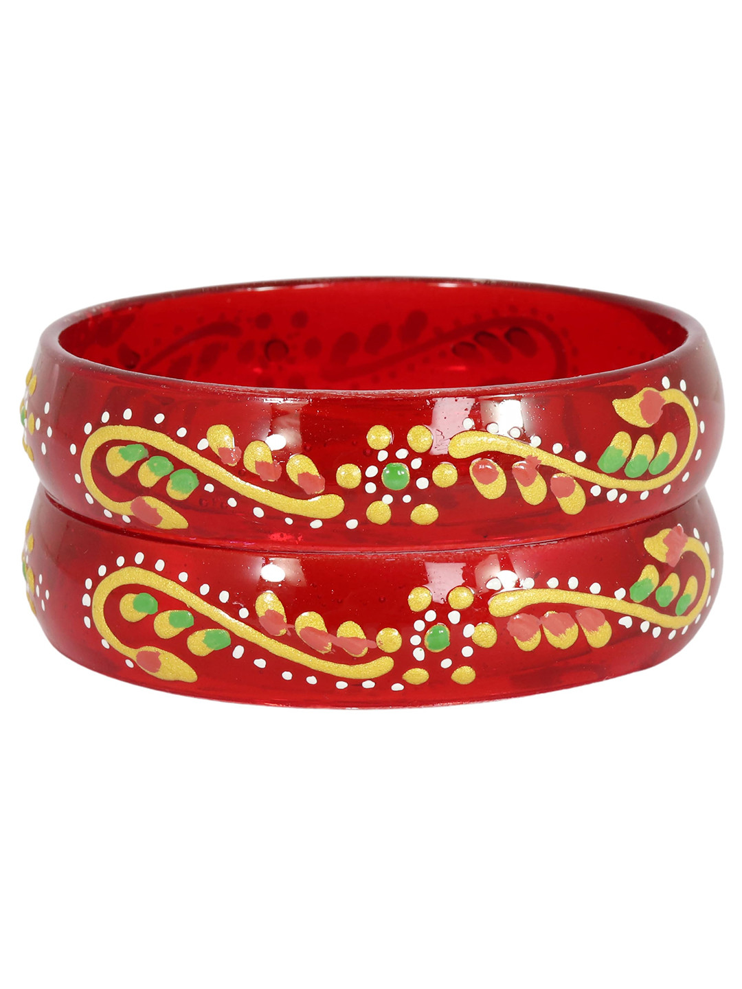 ZULKA Set of 2 Stylish Glass Kada with Colorful Polka Dots