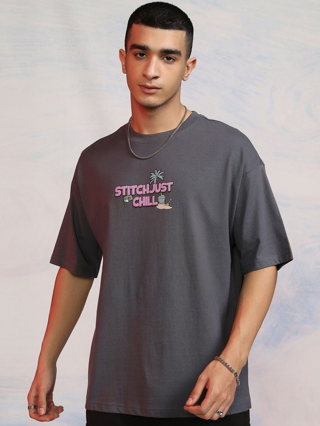 HIGHLANDER Disney Stitch Men Round Neck  Oversized T- Shirt